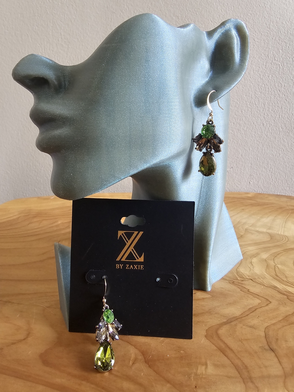 Simulated Peridot Green Teardrop Dangle Earrings - Picture 2 of 5